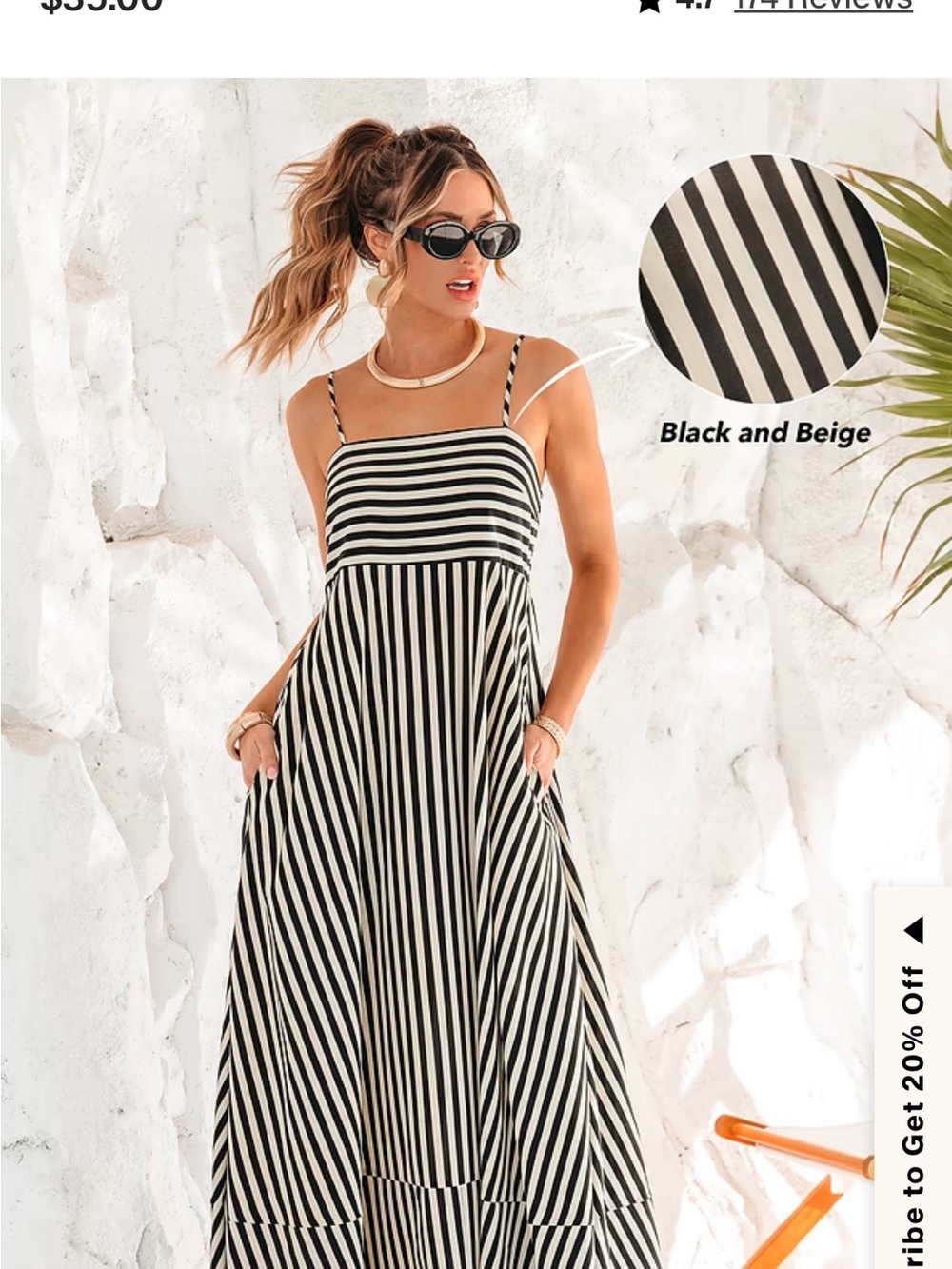Cupshe Black and Beige Striped Spaghetti‑Strap Maxi Dress